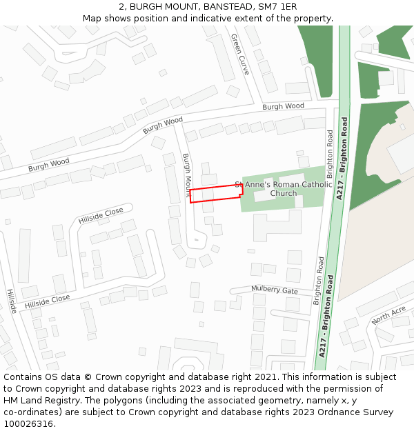 2, BURGH MOUNT, BANSTEAD, SM7 1ER: Location map and indicative extent of plot