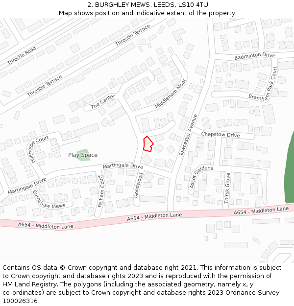 2, BURGHLEY MEWS, LEEDS, LS10 4TU: Location map and indicative extent of plot