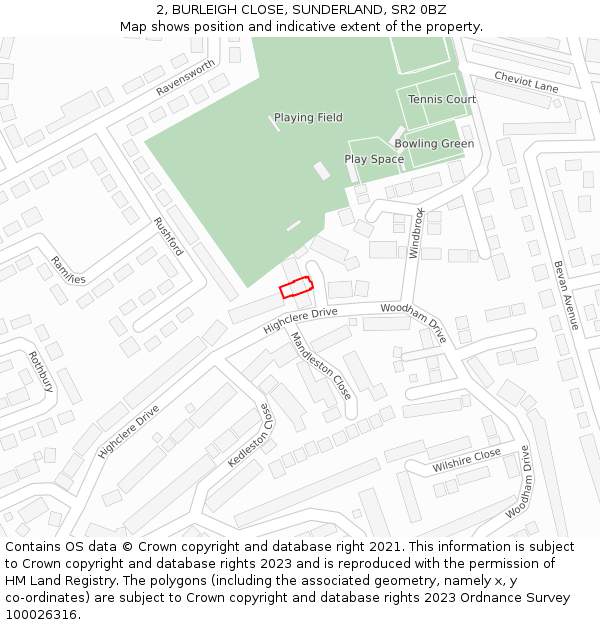 2, BURLEIGH CLOSE, SUNDERLAND, SR2 0BZ: Location map and indicative extent of plot