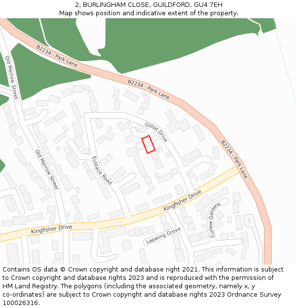 2, BURLINGHAM CLOSE, GUILDFORD, GU4 7EH: Location map and indicative extent of plot