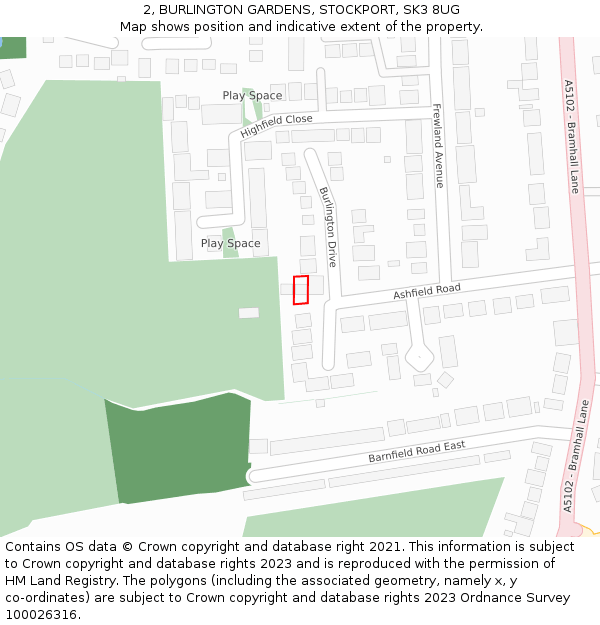 2, BURLINGTON GARDENS, STOCKPORT, SK3 8UG: Location map and indicative extent of plot