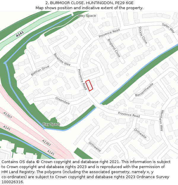 2, BURMOOR CLOSE, HUNTINGDON, PE29 6GE: Location map and indicative extent of plot