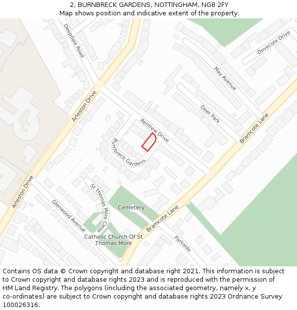 2, BURNBRECK GARDENS, NOTTINGHAM, NG8 2FY: Location map and indicative extent of plot