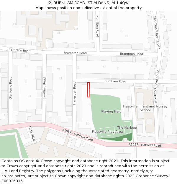 2, BURNHAM ROAD, ST ALBANS, AL1 4QW: Location map and indicative extent of plot