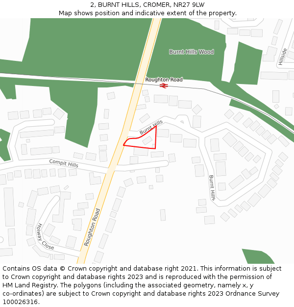 2, BURNT HILLS, CROMER, NR27 9LW: Location map and indicative extent of plot