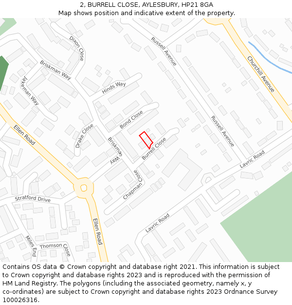 2, BURRELL CLOSE, AYLESBURY, HP21 8GA: Location map and indicative extent of plot