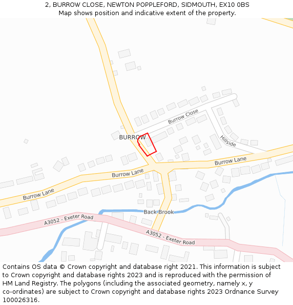 2, BURROW CLOSE, NEWTON POPPLEFORD, SIDMOUTH, EX10 0BS: Location map and indicative extent of plot