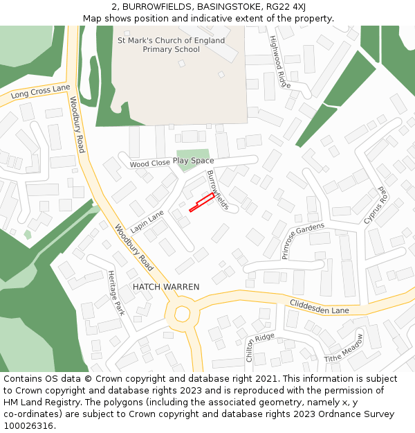 2, BURROWFIELDS, BASINGSTOKE, RG22 4XJ: Location map and indicative extent of plot