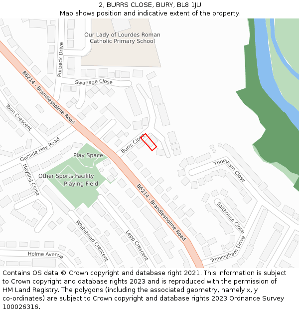 2, BURRS CLOSE, BURY, BL8 1JU: Location map and indicative extent of plot