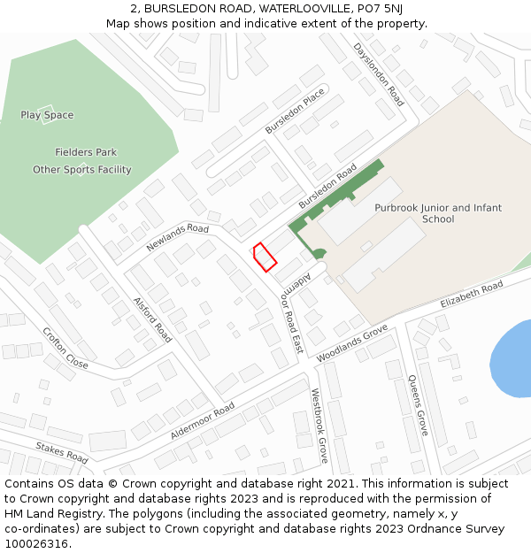 2, BURSLEDON ROAD, WATERLOOVILLE, PO7 5NJ: Location map and indicative extent of plot
