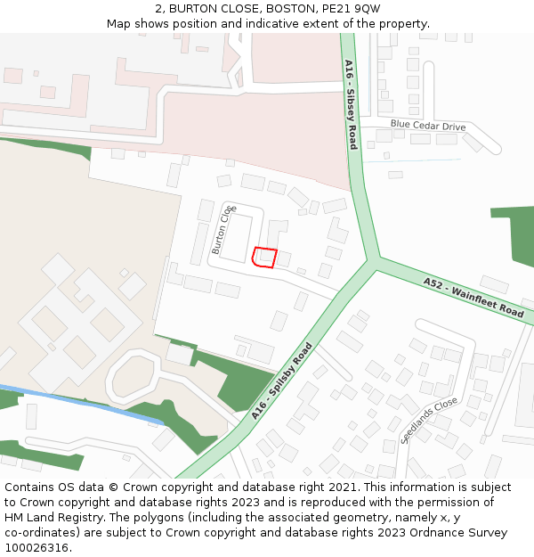 2, BURTON CLOSE, BOSTON, PE21 9QW: Location map and indicative extent of plot