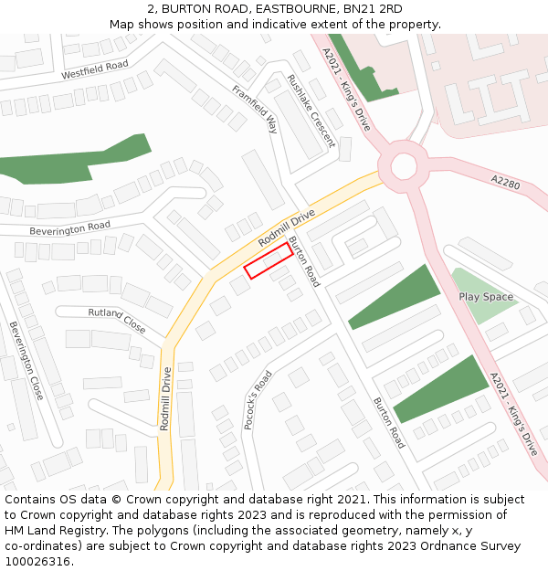 2, BURTON ROAD, EASTBOURNE, BN21 2RD: Location map and indicative extent of plot