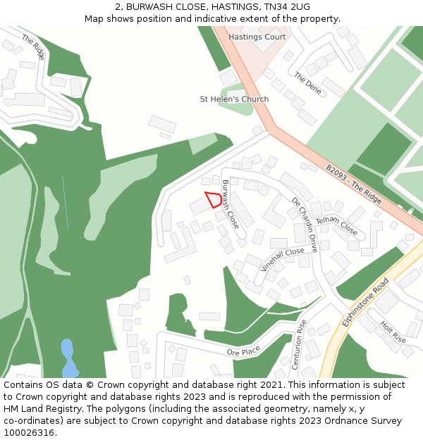 2, BURWASH CLOSE, HASTINGS, TN34 2UG: Location map and indicative extent of plot