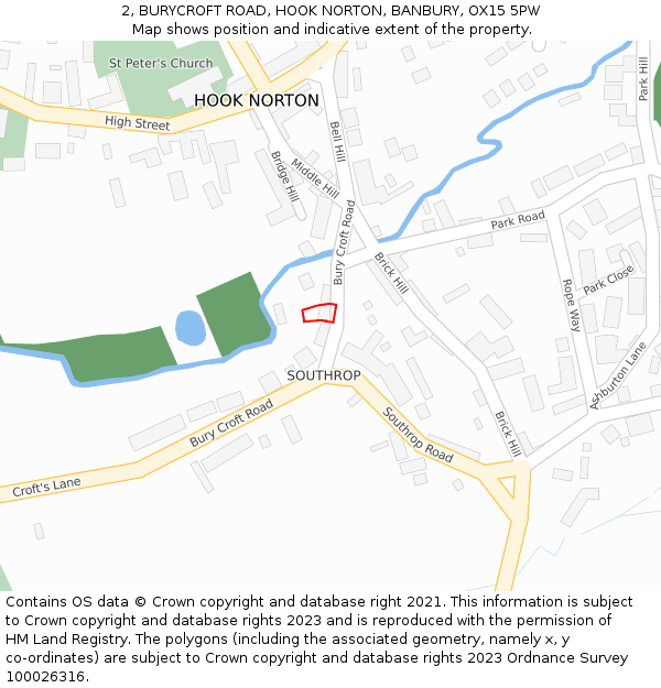 2, BURYCROFT ROAD, HOOK NORTON, BANBURY, OX15 5PW: Location map and indicative extent of plot