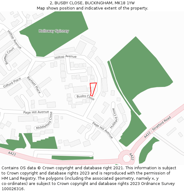 2, BUSBY CLOSE, BUCKINGHAM, MK18 1YW: Location map and indicative extent of plot