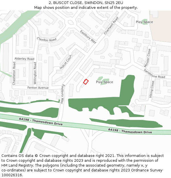 2, BUSCOT CLOSE, SWINDON, SN25 2EU: Location map and indicative extent of plot