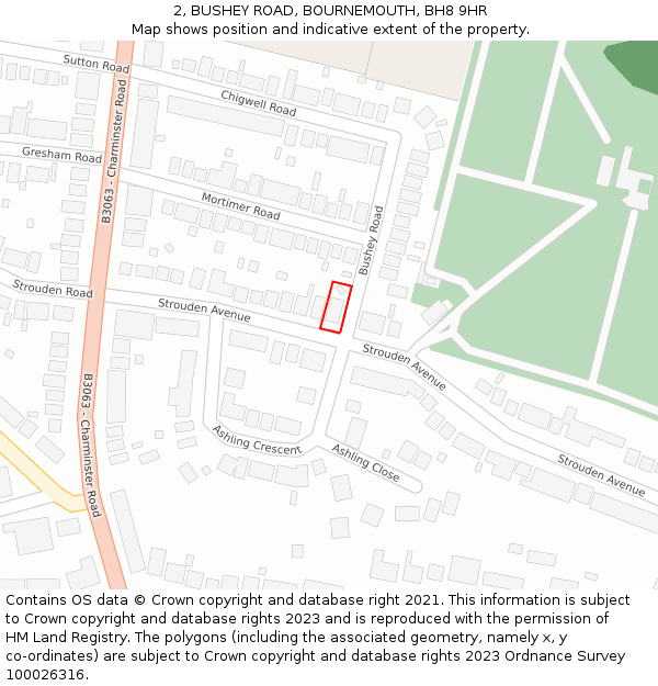 2, BUSHEY ROAD, BOURNEMOUTH, BH8 9HR: Location map and indicative extent of plot