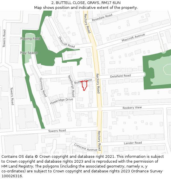 2, BUTTELL CLOSE, GRAYS, RM17 6UN: Location map and indicative extent of plot