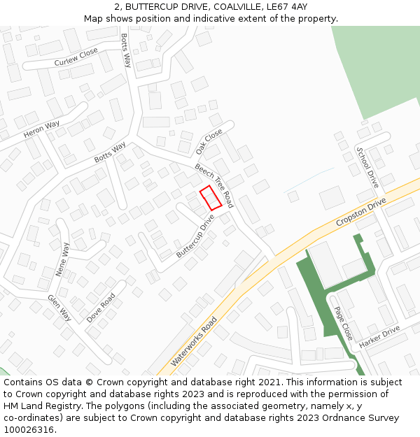 2, BUTTERCUP DRIVE, COALVILLE, LE67 4AY: Location map and indicative extent of plot