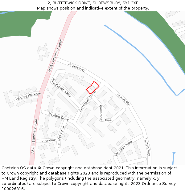 2, BUTTERWICK DRIVE, SHREWSBURY, SY1 3XE: Location map and indicative extent of plot