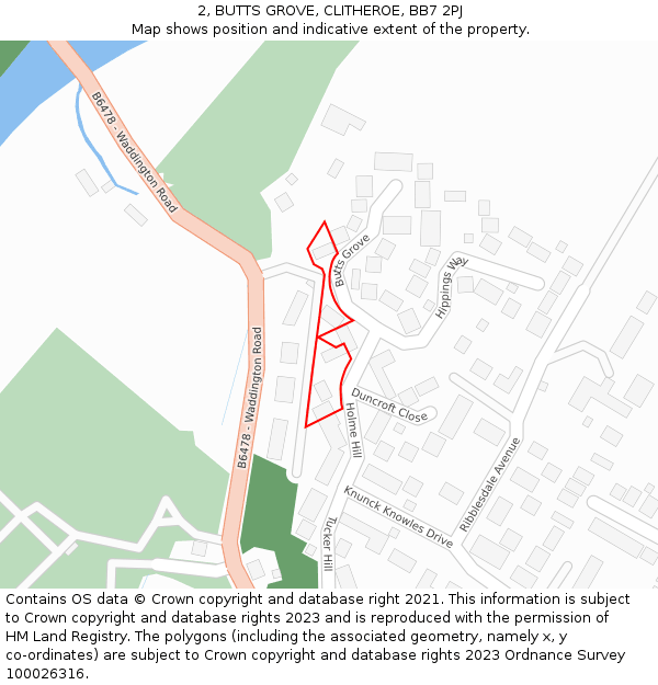 2, BUTTS GROVE, CLITHEROE, BB7 2PJ: Location map and indicative extent of plot