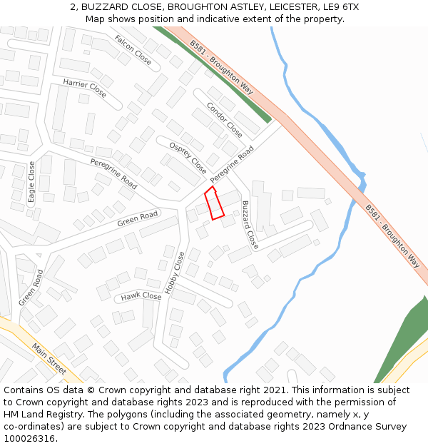 2, BUZZARD CLOSE, BROUGHTON ASTLEY, LEICESTER, LE9 6TX: Location map and indicative extent of plot