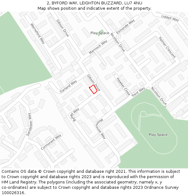 2, BYFORD WAY, LEIGHTON BUZZARD, LU7 4NU: Location map and indicative extent of plot