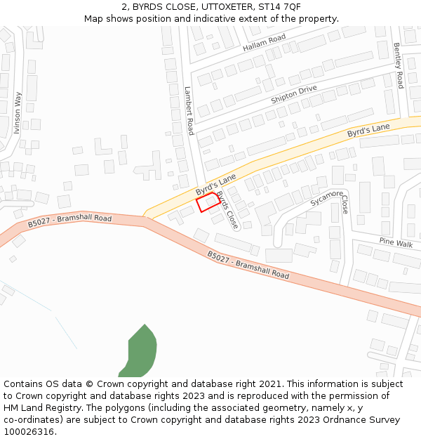 2, BYRDS CLOSE, UTTOXETER, ST14 7QF: Location map and indicative extent of plot