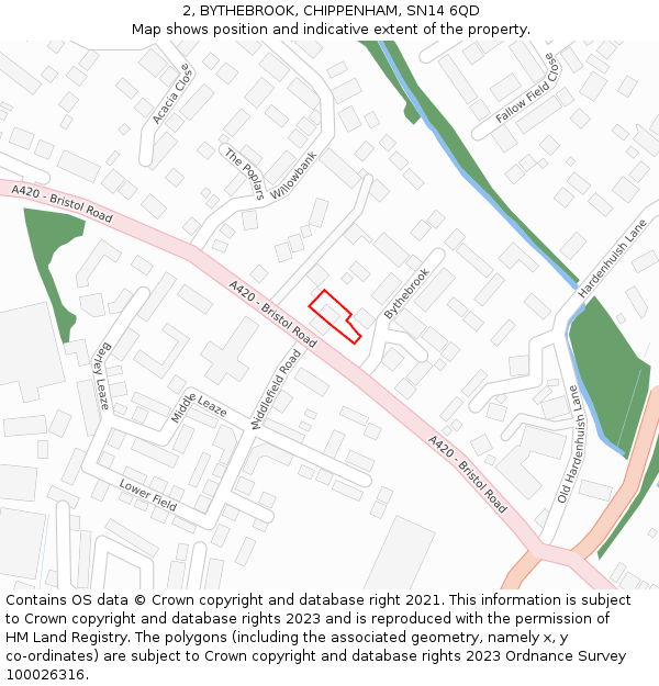 2, BYTHEBROOK, CHIPPENHAM, SN14 6QD: Location map and indicative extent of plot