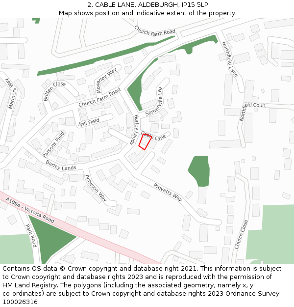 2, CABLE LANE, ALDEBURGH, IP15 5LP: Location map and indicative extent of plot
