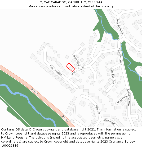 2, CAE CARADOG, CAERPHILLY, CF83 2AA: Location map and indicative extent of plot