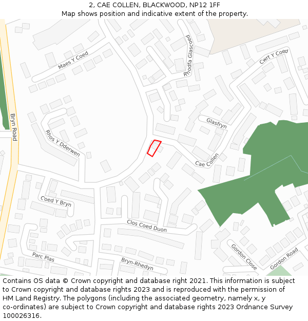 2, CAE COLLEN, BLACKWOOD, NP12 1FF: Location map and indicative extent of plot