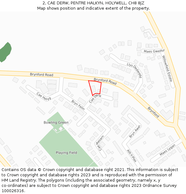 2, CAE DERW, PENTRE HALKYN, HOLYWELL, CH8 8JZ: Location map and indicative extent of plot