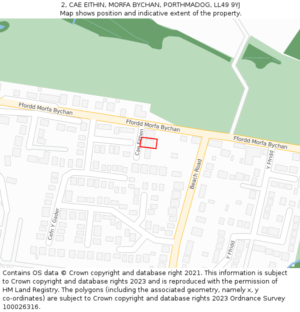 2, CAE EITHIN, MORFA BYCHAN, PORTHMADOG, LL49 9YJ: Location map and indicative extent of plot