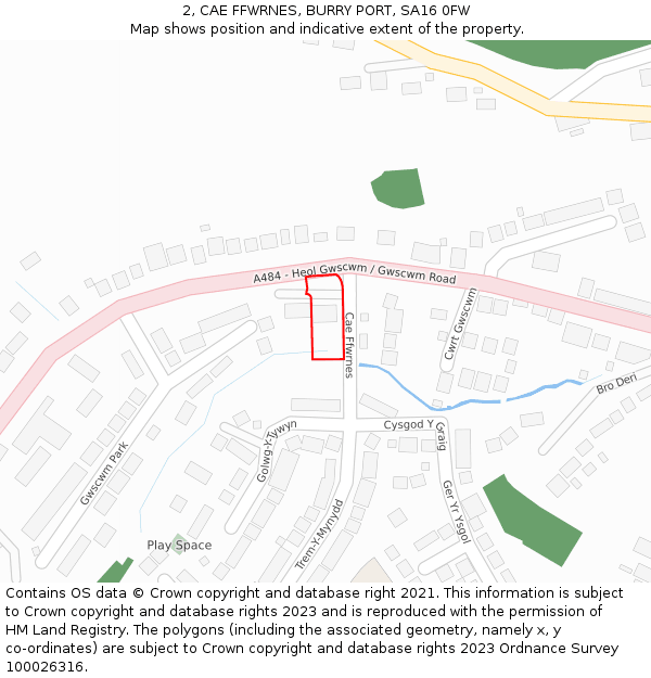 2, CAE FFWRNES, BURRY PORT, SA16 0FW: Location map and indicative extent of plot