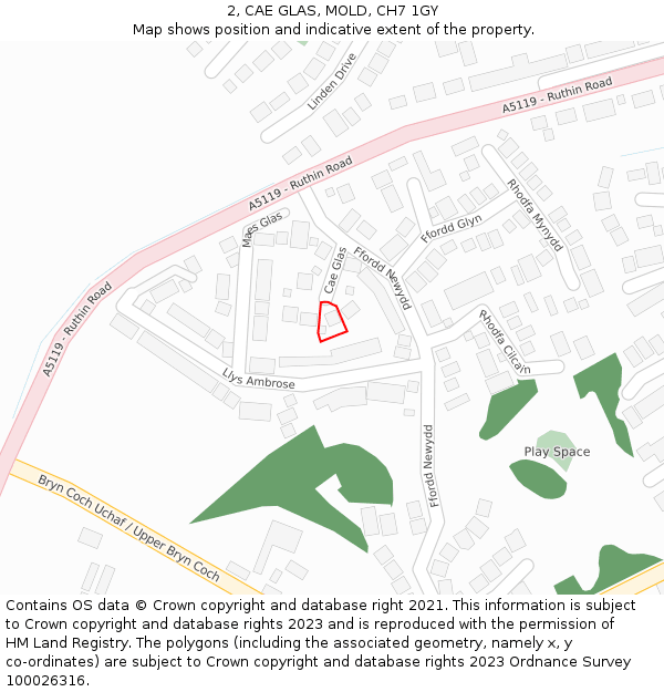 2, CAE GLAS, MOLD, CH7 1GY: Location map and indicative extent of plot