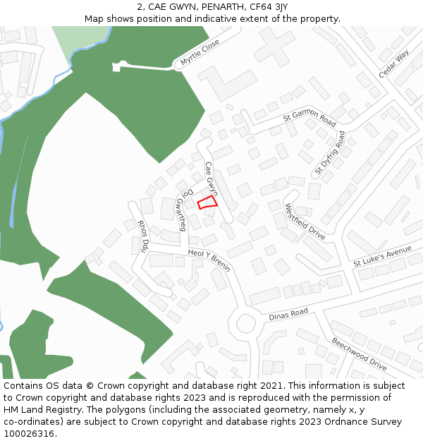 2, CAE GWYN, PENARTH, CF64 3JY: Location map and indicative extent of plot