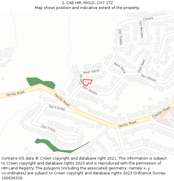 2, CAE HIR, MOLD, CH7 1TZ: Location map and indicative extent of plot