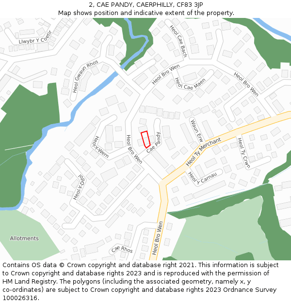2, CAE PANDY, CAERPHILLY, CF83 3JP: Location map and indicative extent of plot