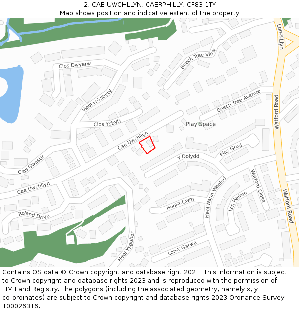 2, CAE UWCHLLYN, CAERPHILLY, CF83 1TY: Location map and indicative extent of plot