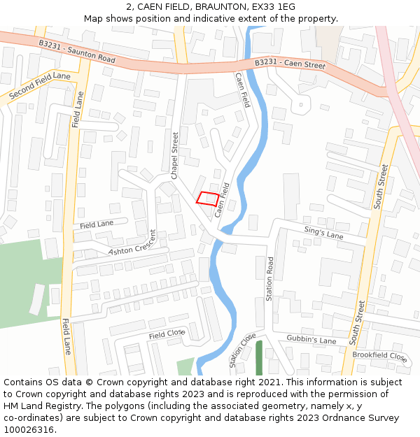 2, CAEN FIELD, BRAUNTON, EX33 1EG: Location map and indicative extent of plot
