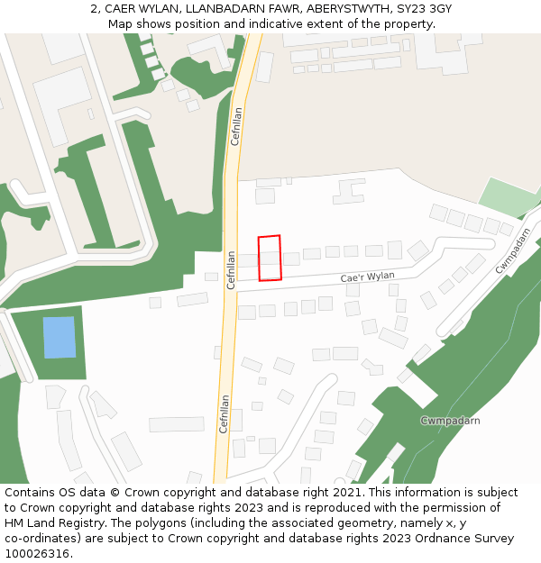 2, CAER WYLAN, LLANBADARN FAWR, ABERYSTWYTH, SY23 3GY: Location map and indicative extent of plot