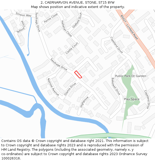 2, CAERNARVON AVENUE, STONE, ST15 8YW: Location map and indicative extent of plot