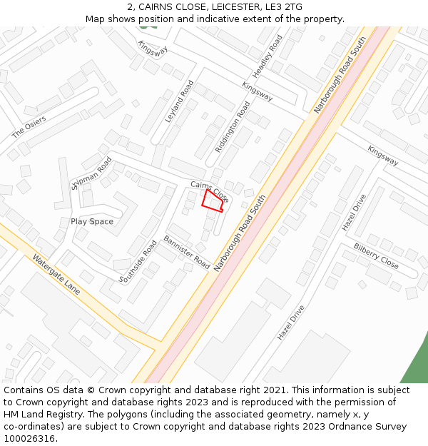 2, CAIRNS CLOSE, LEICESTER, LE3 2TG: Location map and indicative extent of plot