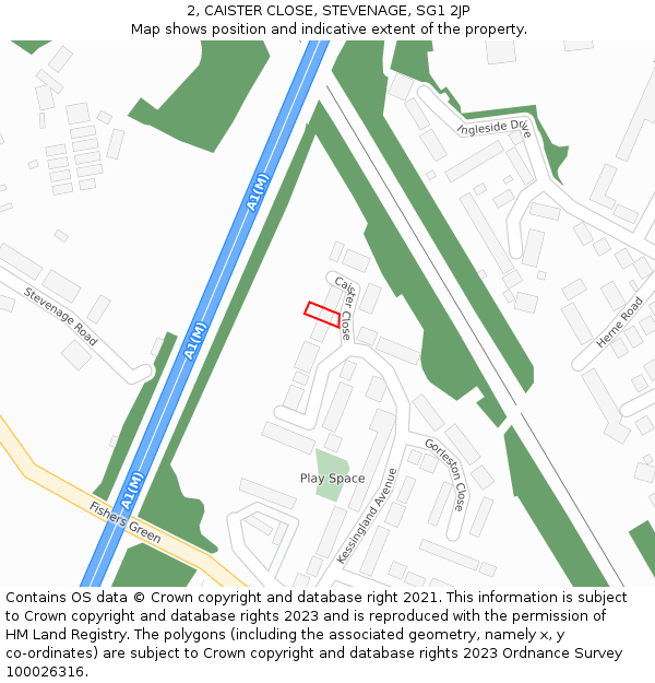 2, CAISTER CLOSE, STEVENAGE, SG1 2JP: Location map and indicative extent of plot