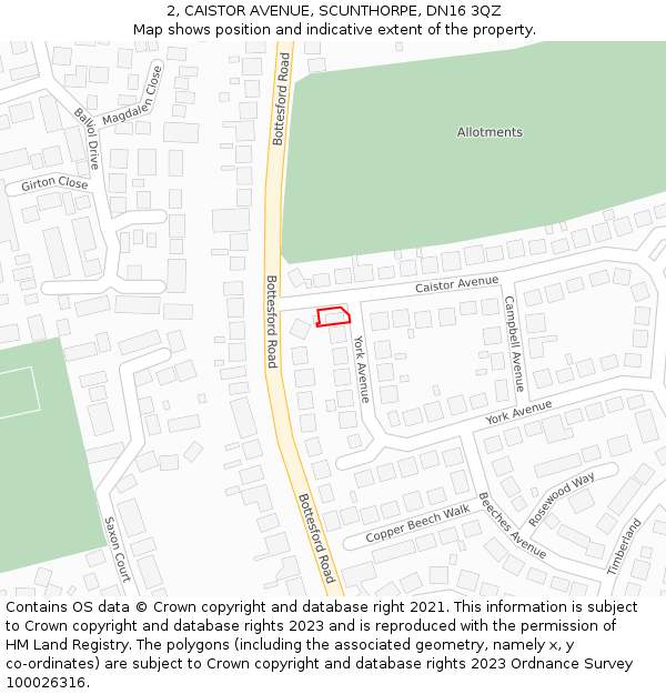 2, CAISTOR AVENUE, SCUNTHORPE, DN16 3QZ: Location map and indicative extent of plot