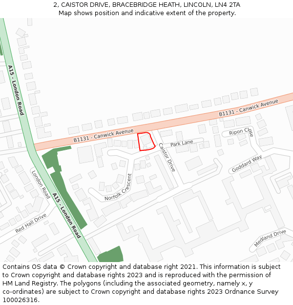 2, CAISTOR DRIVE, BRACEBRIDGE HEATH, LINCOLN, LN4 2TA: Location map and indicative extent of plot