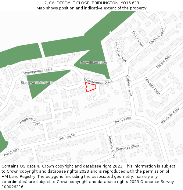 2, CALDERDALE CLOSE, BRIDLINGTON, YO16 6FR: Location map and indicative extent of plot