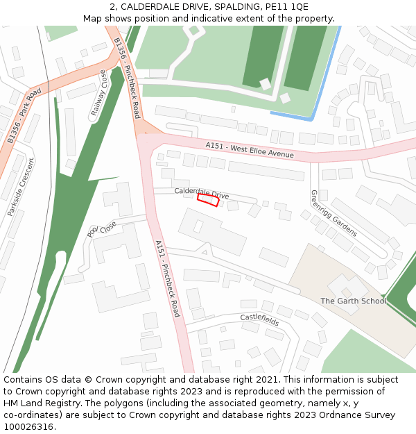 2, CALDERDALE DRIVE, SPALDING, PE11 1QE: Location map and indicative extent of plot