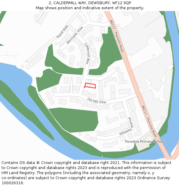2, CALDERMILL WAY, DEWSBURY, WF12 9QP: Location map and indicative extent of plot